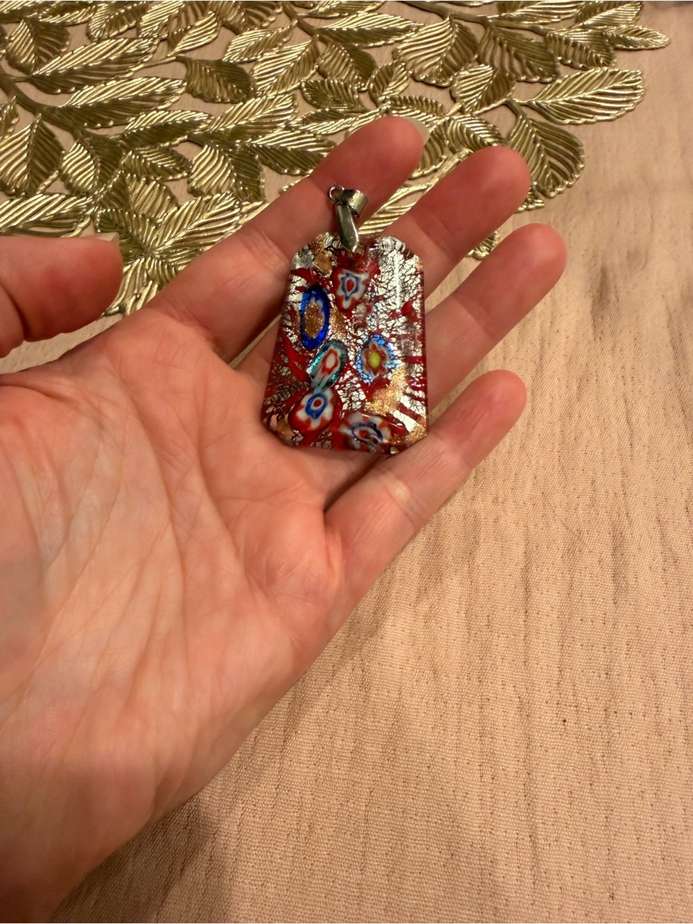 Vintage Morano Glass Pendant with 18kgp Bail